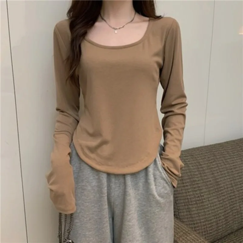 New Style Women Hoodies Solid Color Slim Long Sleeves T-Shirt Folds Tops Irregular Design Female Tees Hot Selling Casual Tops