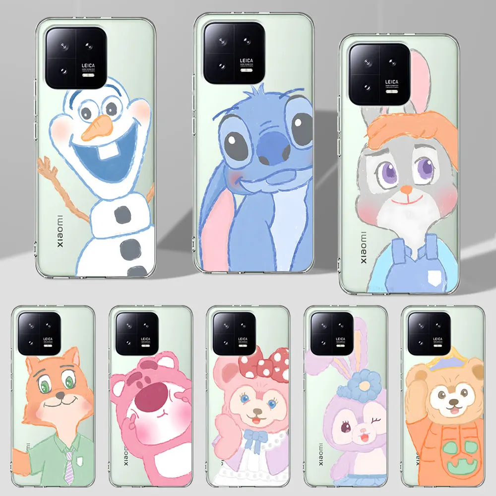 Stitch Olaf Disney Characters Case for Xiaomi Mi 11T 13 11 10T 8 9 CC9 A3 CC9E 11i 12 12X 8 9T Pro 10 Lite Transparent TPU Cover