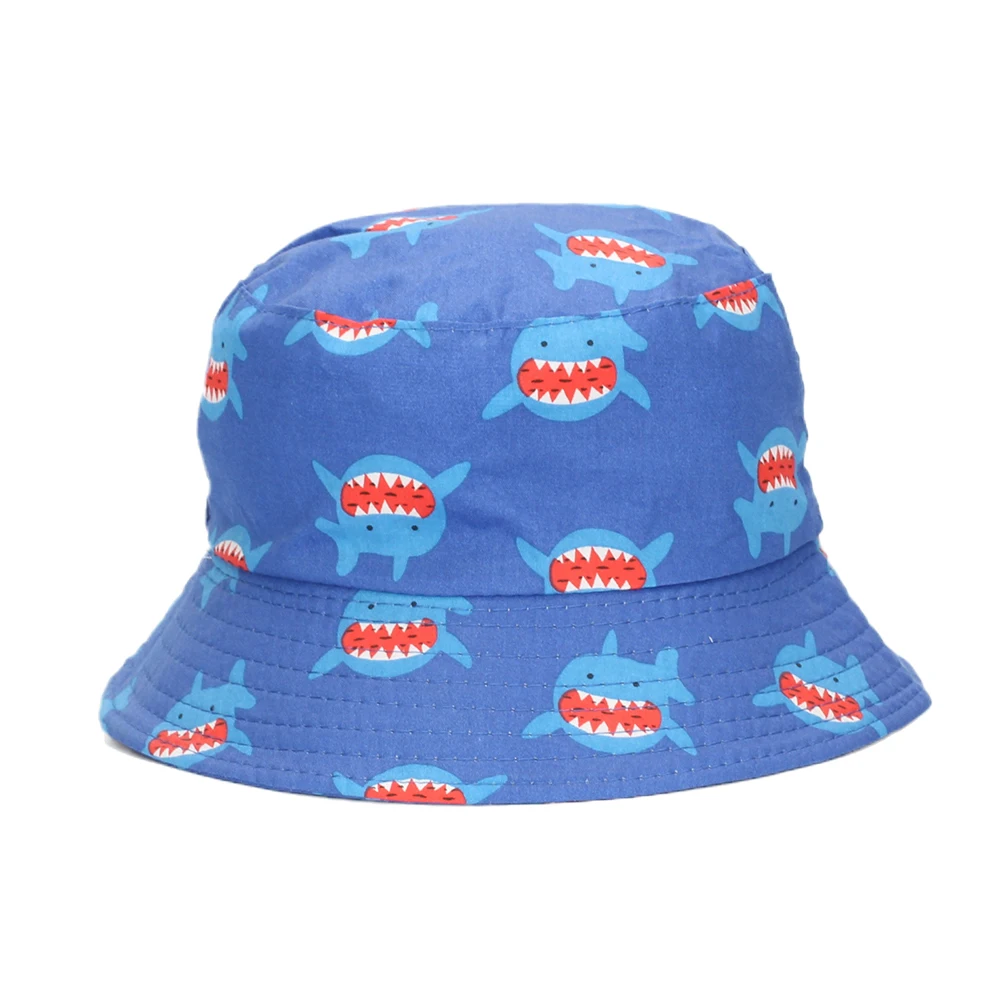 Kids dinosaur shark print Bucket Hat Embroidered Fisherman Sun Hat Summer Wide Brim Outdoor Play Hat for 1-4 Years Old Girls Boy