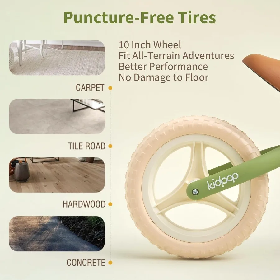 Right Toddler Balance Bike for 1-4 Years 10" Puncture-Proof Tires Lightweight and Height Adjustable Push Ride-on Toys First Bir