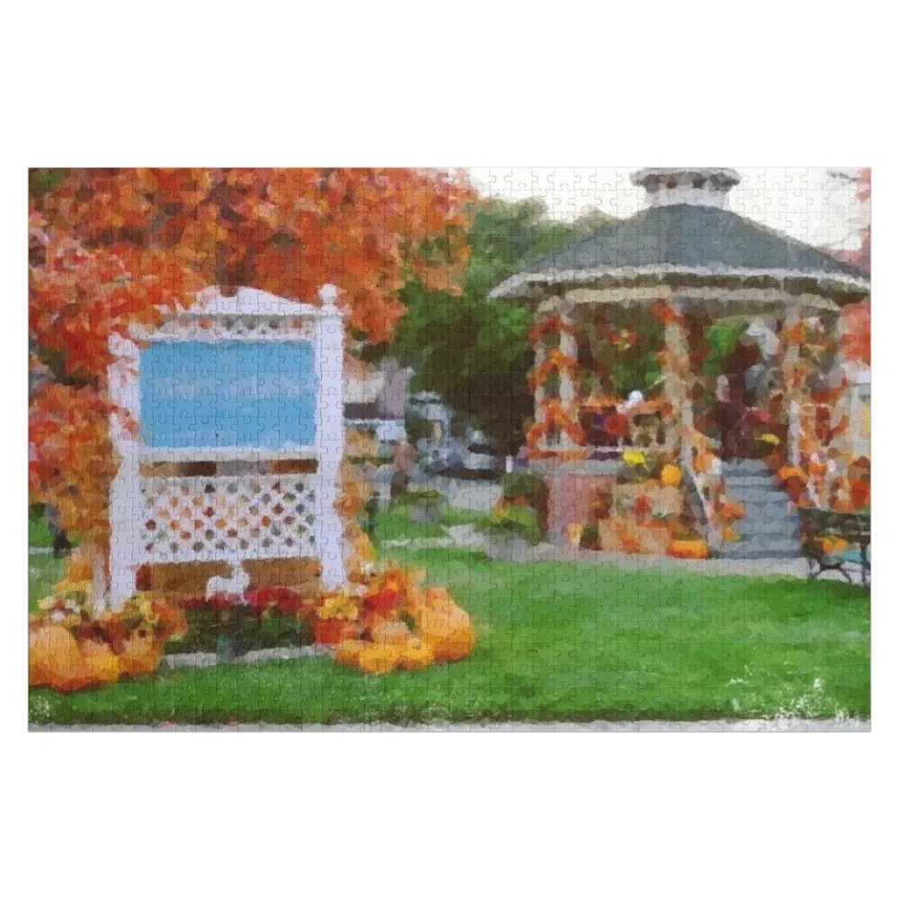 Pavillon – Stadtplatz – Herbstpuzzle, personalisierte Kindergeschenke, individuelles Holzname, Holzpuzzle für Erwachsene