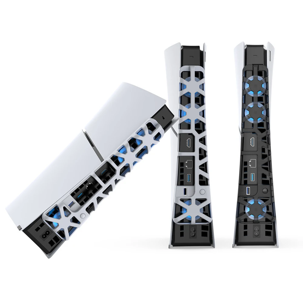 พัดลมเย็นพร้อมไฟ LED และพัดลม3ตัวระบายความร้อนที่มีประสิทธิภาพคอนโซลเกม1100 RPM พัดลมทำความเย็นหลังสำหรับคอนโซล PS5บาง