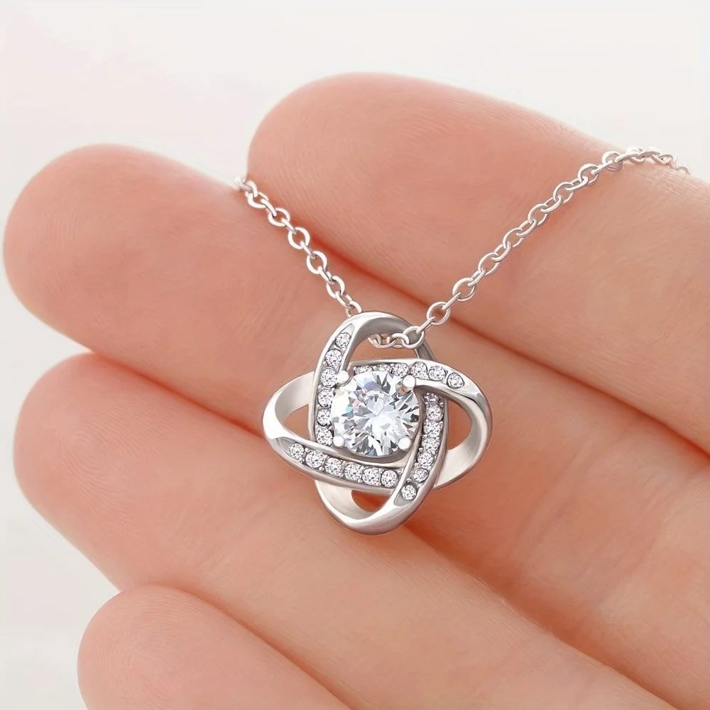 Knotted Pendant Necklace With Cubic Zirconia Decor, Gift For Cousin, Birthday Christmas Gift