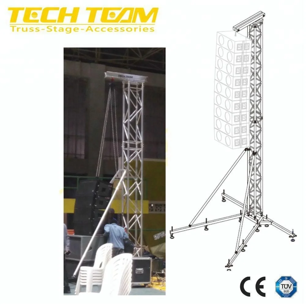Cena promocyjna: 8m Wieża głośnikowa Line Array, konstrukcja z aluminium, kwadratowe profrazy, maksymalna wysokość do wykorzystania na imprezach plenerowych.
