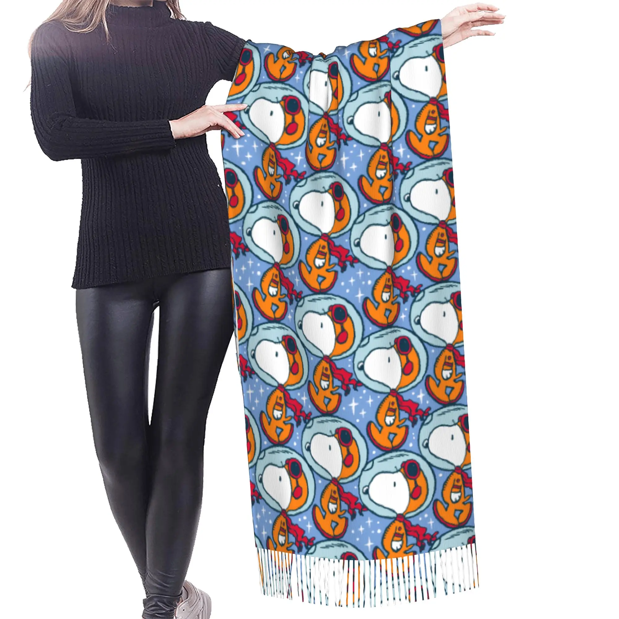 Custom Lady Large S-snoopied Dog Scarves Women Winter Fall Soft Warm Tassel Shawl Wrap Anime Manga Scarf