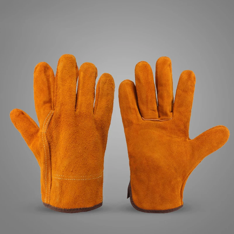 Labor Protection Cowhide Gloves Yellow Safety Welding Wear-resistant Insulated Gloves Personal Protective Equipment