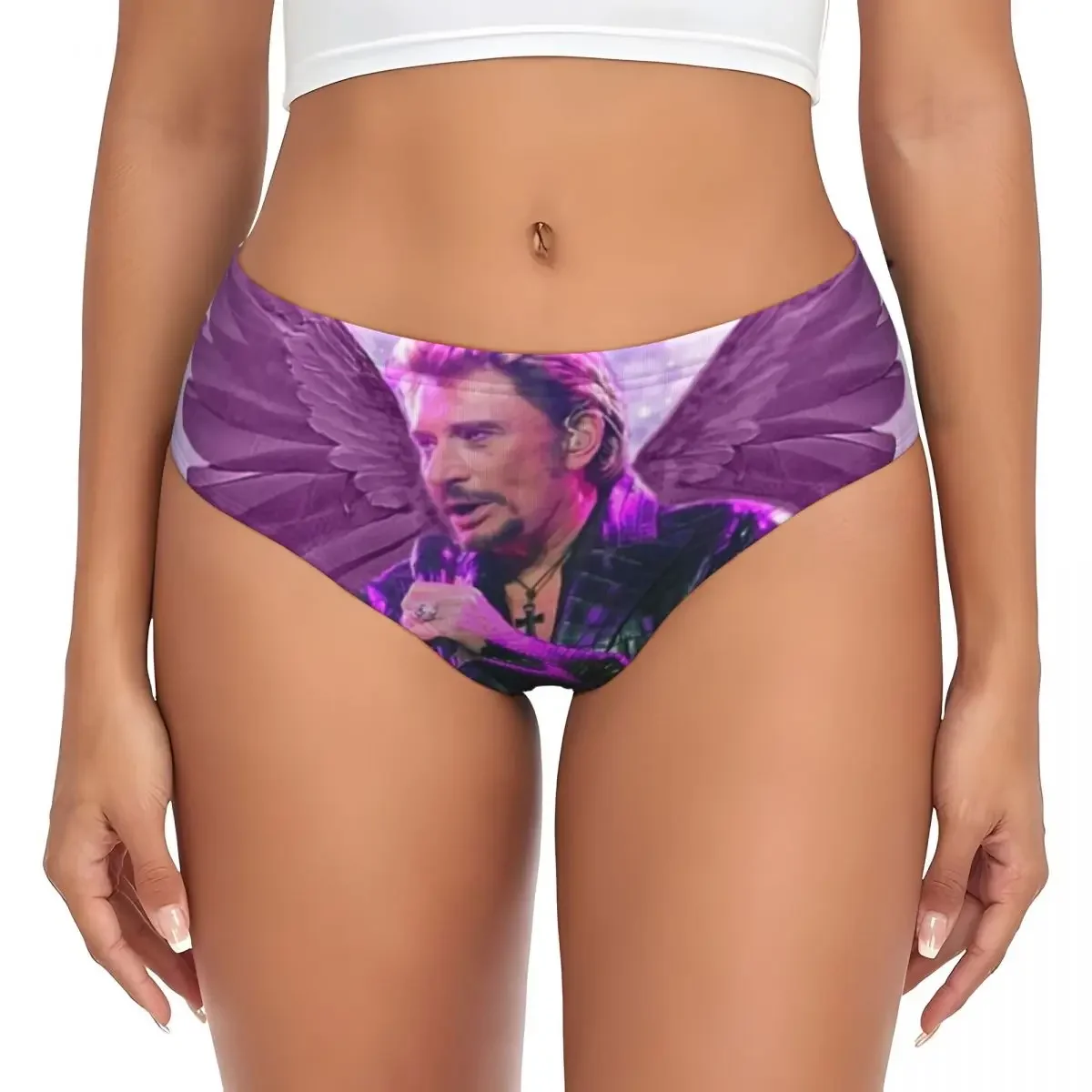 

Custom Johnny Hallyday Angel Wings Brief Panties Womens Breathable French Rock Singer Music Underwear