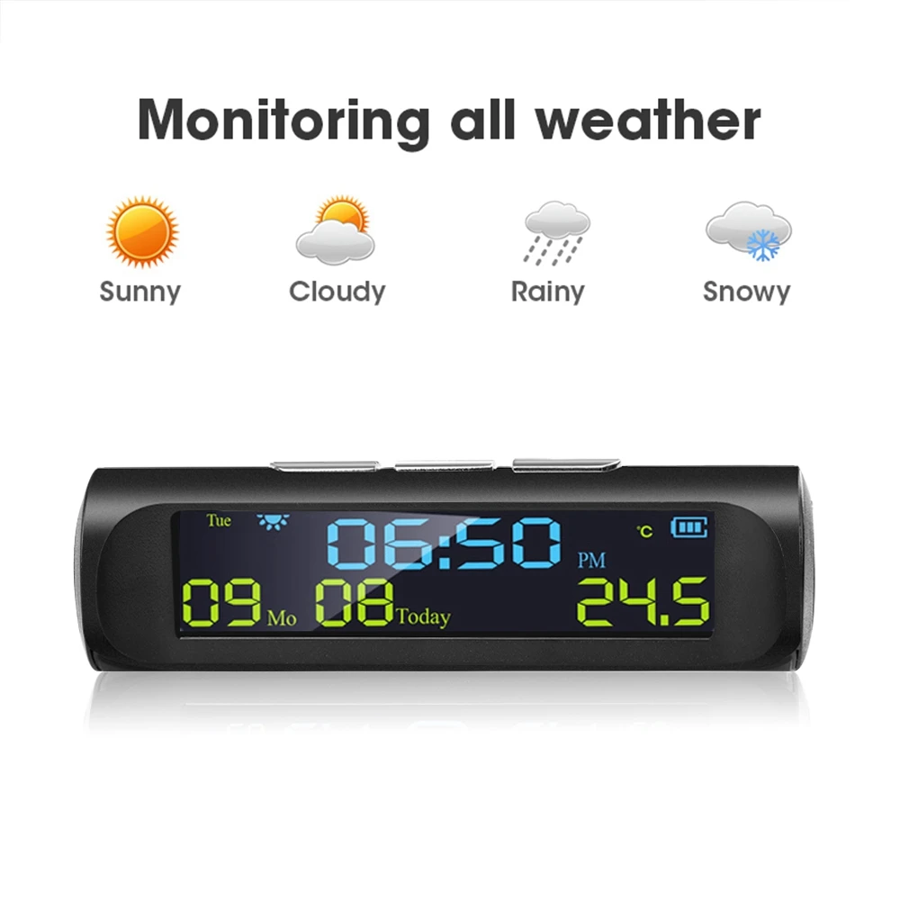 Car Solar Digital Clock with LCD Time Date In-Car Temperature Display for Outdoor Personal Car Part Decoration A