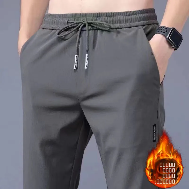 

Thiened Fce Men's Casual Pants Straight Leg Warm Autumn Winter Faion Brand Loose Fit Long Trousers for Working