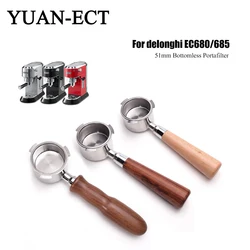 51mm Coffee Bottomless Portafilter Stainless Steels For Delonghi EC680 EC685 Replacement Filter Basket Espresso