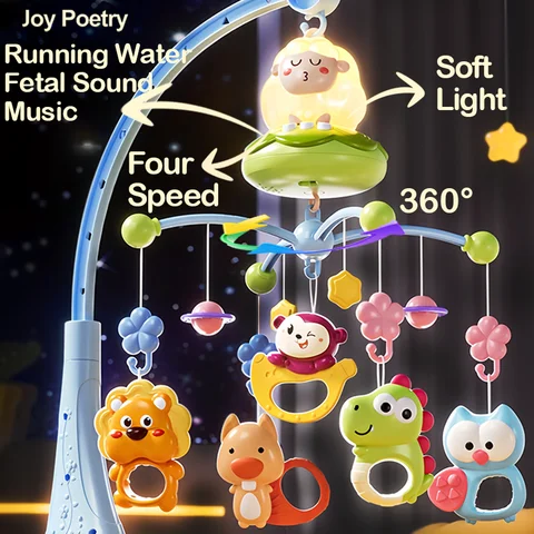360° Musical Baby Crib Mobile Rotating Night Light Projection Bed Bell Toy Four Speed Timming Hanging Infant Newborn Bedside Gif