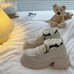 Women's Shoes Platform Female Footwear Oxfords Round Toe Black Flats Casual Sneaker All-Match Loafers With Fur British Style Sha