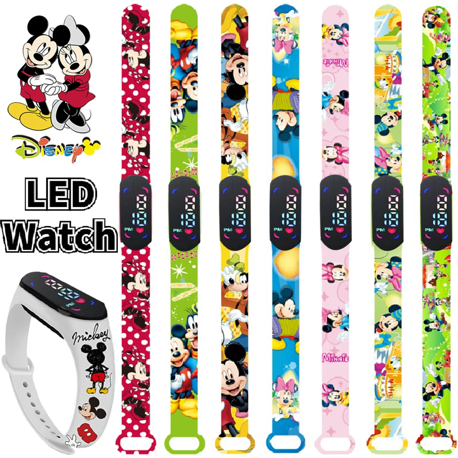 New Disney Mickey Minnie LED Touch Watch Donald DuckBracelet Watch Student Children Sports Cartoon Electronic Watch Present toy