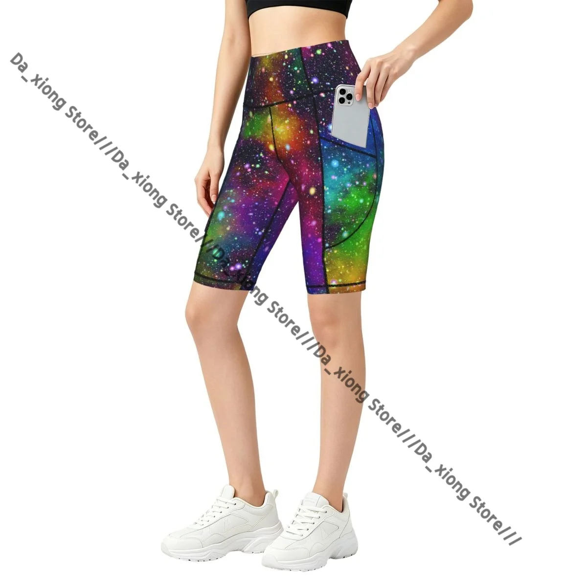 Women High Waist Yoga Shorts Nebula Night Starry Sky In Rainbow Colors Stretch Hip Lifting Quick Dry Fitness Sports Shorts