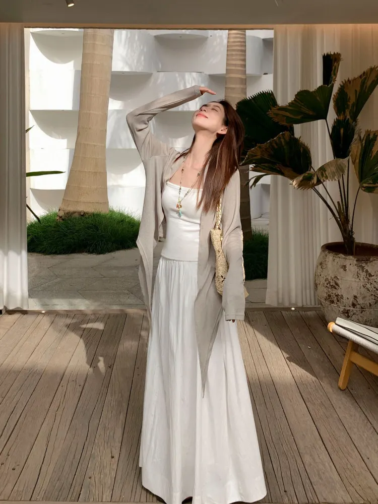 

TWINS lectual Charm Lenzing Wool Sunscreen Knitted Cardigan Thin Air Conditioner Cover up Top Soft Loose Fit Long Sve