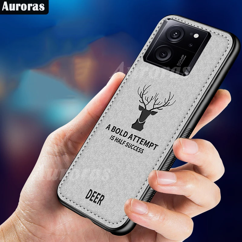 Auroras For Xiaomi 13T Pro Case Luxuy Fabric Cloth Deer Printing Pattern Silicone Shell For Xiaomi 13T Shockproof Back Cover