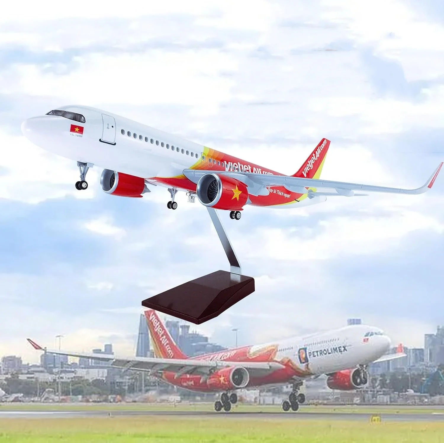 

Plane Model 1: 80 Scale Vietnam A320 Miniature Airplane 47cm Collectibles Resin Aircraft Model With Light Wheels Toys For Boys