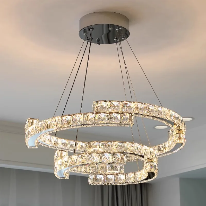 LED Golden Round Crystal Chandelier for Decorating Living Room Dining Room, Bedroom with Adjustable Chandelier Cord.