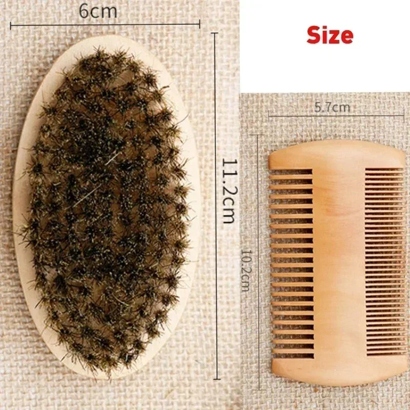 Professional Soft Boar Bristle Wood Beard Shaving Brush Men Mustache Comb Kit With Gift Bag Hairdresser Brush Hair Combs