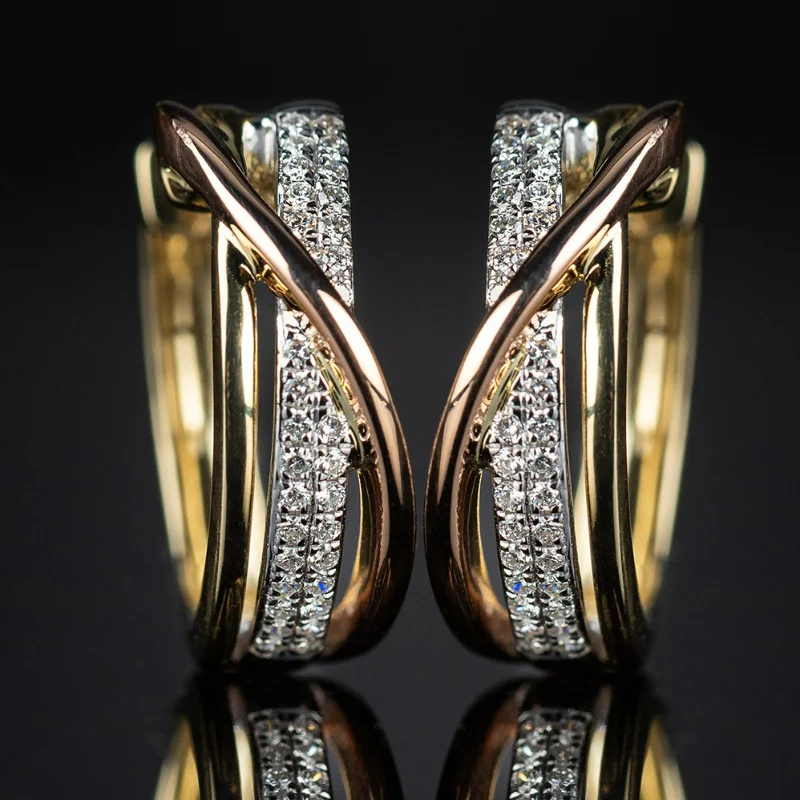 Fashion Luxurious Women's Double-row Synthetic Zircon Design Hoop Earrings Exquisite Golden Plated Daily Versatile Jewelry Gifts