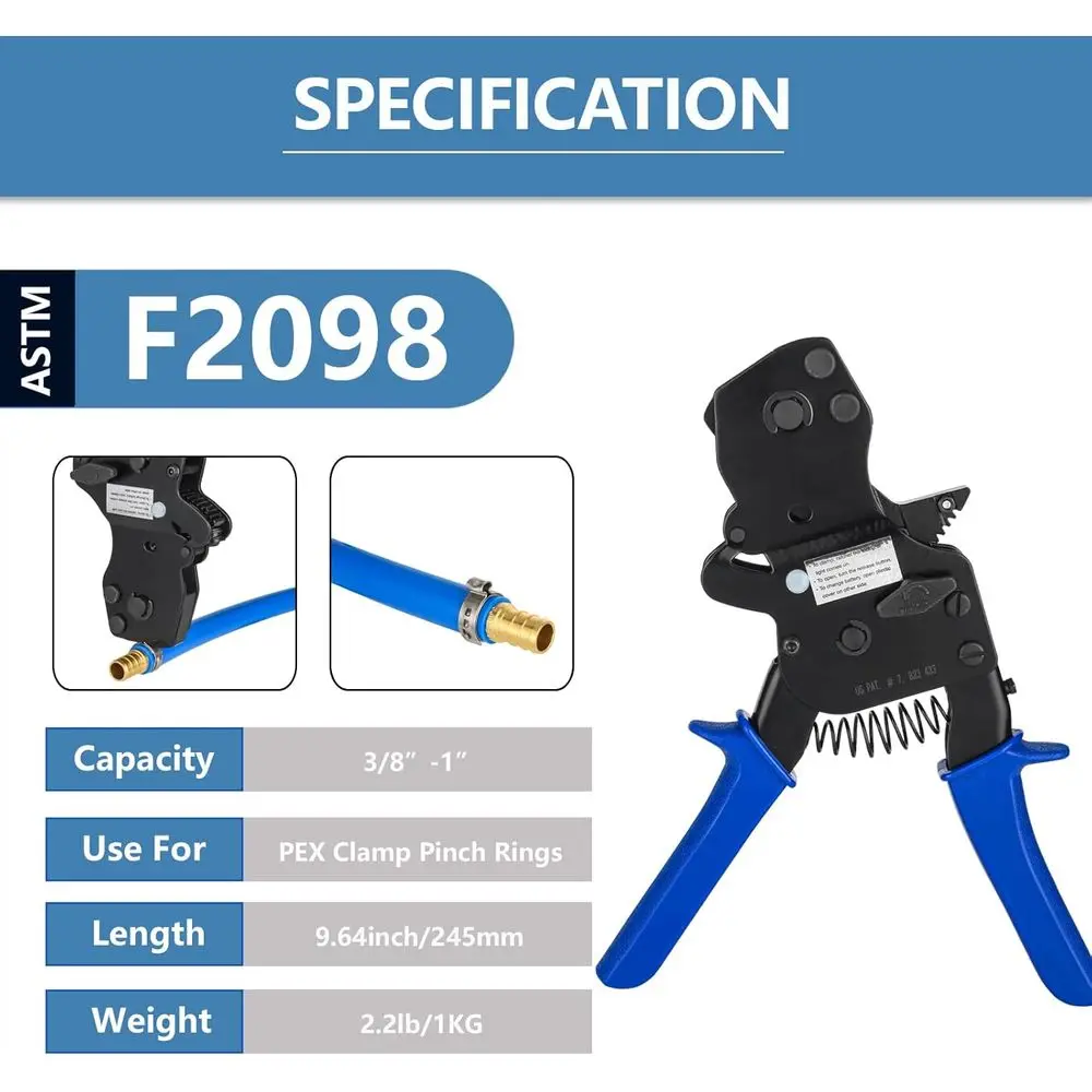 PEX Ratchet Cinch Clamp Tool for Stainless Steel Clamp Rings, One-Hand Ratchet Design Crimper Tool from 3/8", 1/2", 3/4", 5/8" a