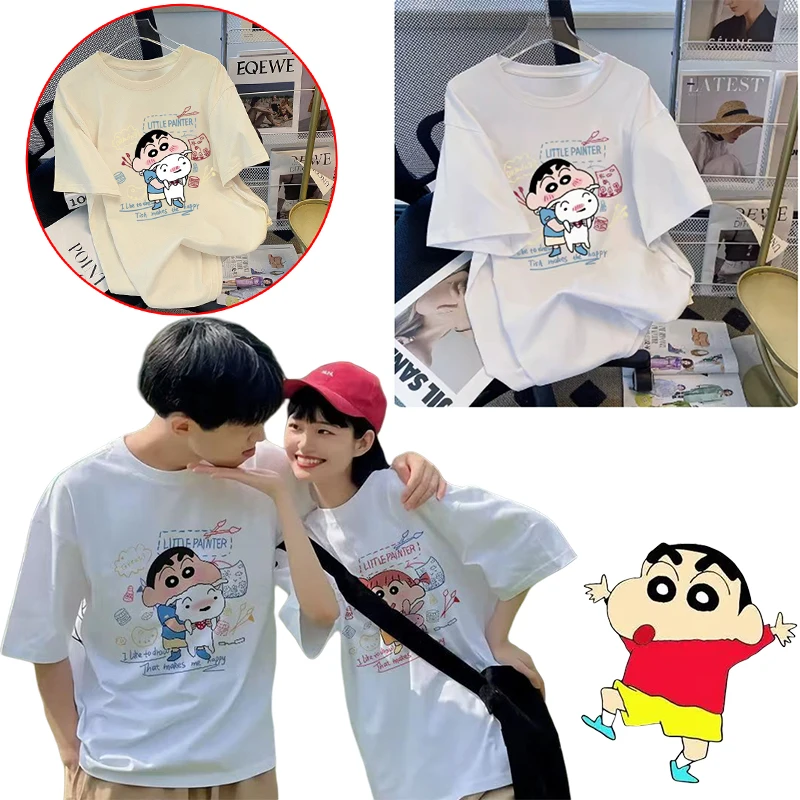 

Crayon Shinchan Couple Short sleeved Anime Characters Sports Printed Men's Women's T-shirts Summer Comfortable Fashion Top Gift