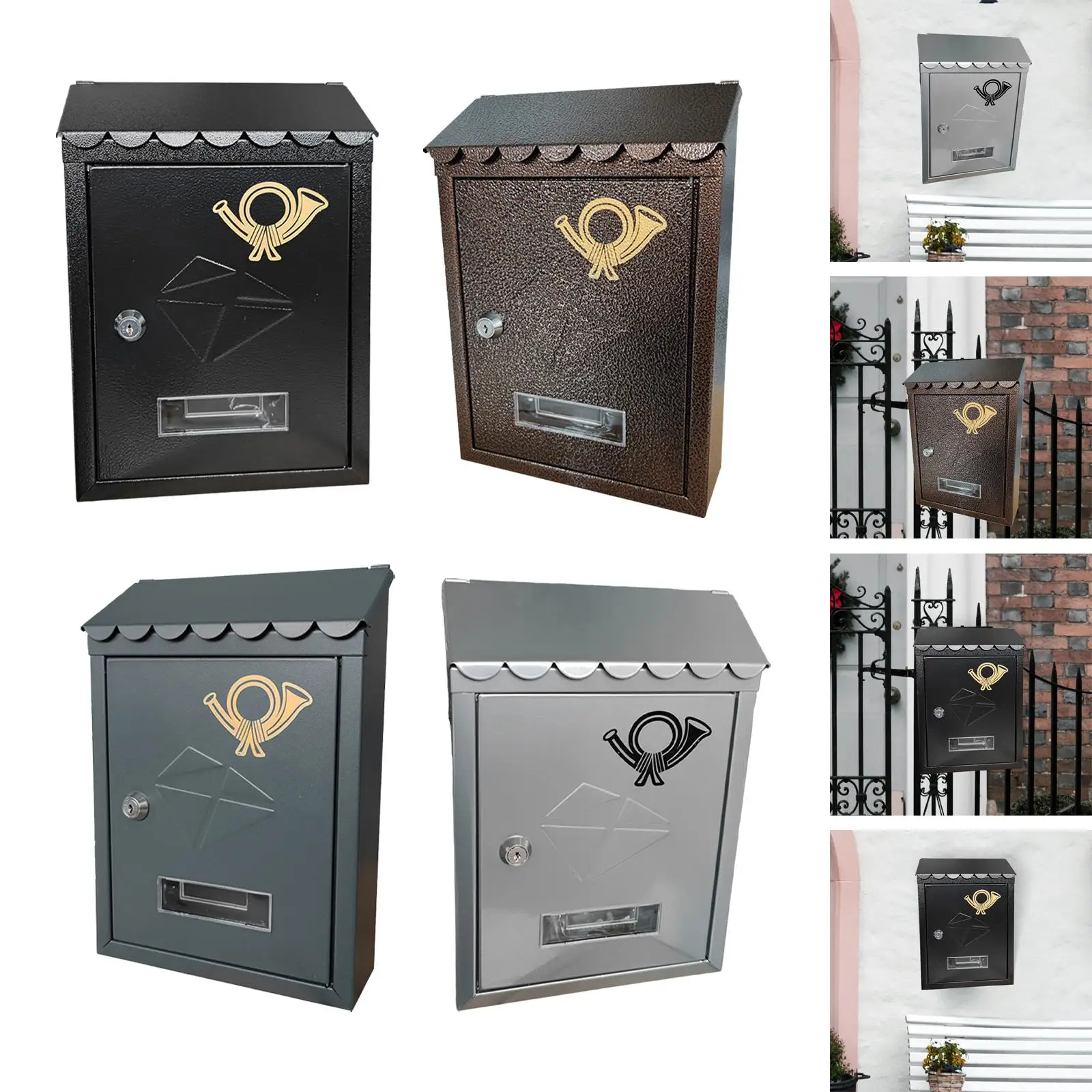 Wall Mount Mailbox Metal Decorations 21.5x7x30cm Front Door Outside Decorative Letter Magazines Post Lockable Porch Drop Box