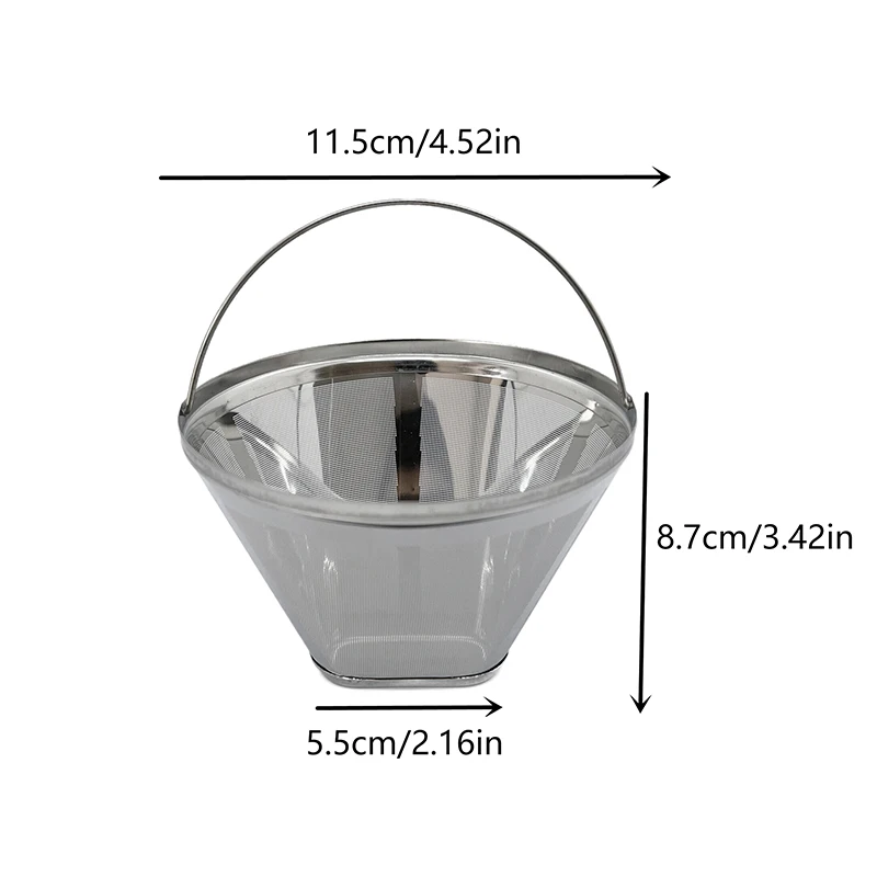 Cône réutilisable en acier inoxydable avec poignée, filtre à café, brasseur à thé, passoire