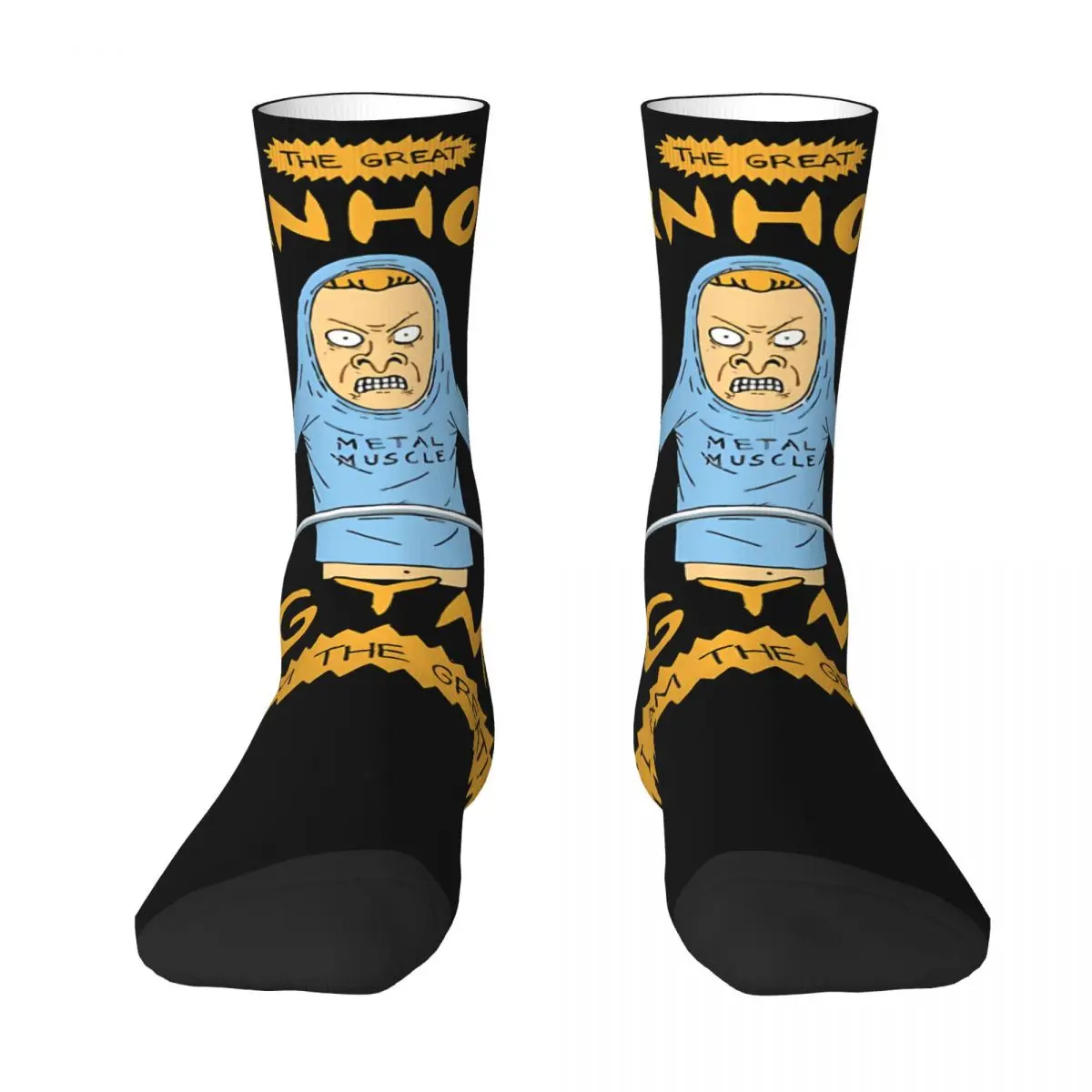 Funny Crazy Sock for Men Stylish Hip Hop Vintage Beavis and butt-head Happy Seamless Pattern Printed Boys Crew compression Sock