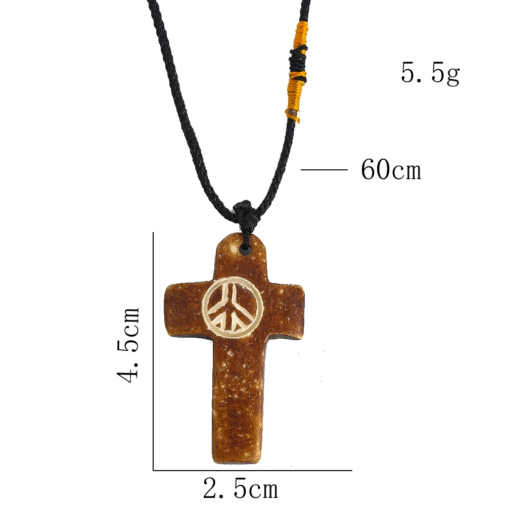Natürliche Rindfleisch Knochen Kreuz Anhänger Halskette Frieden Symbol Glück Amulett Charms Seil Kette glück verheißen den Schmuck Geschenk für Frauen Männer – Detail 6