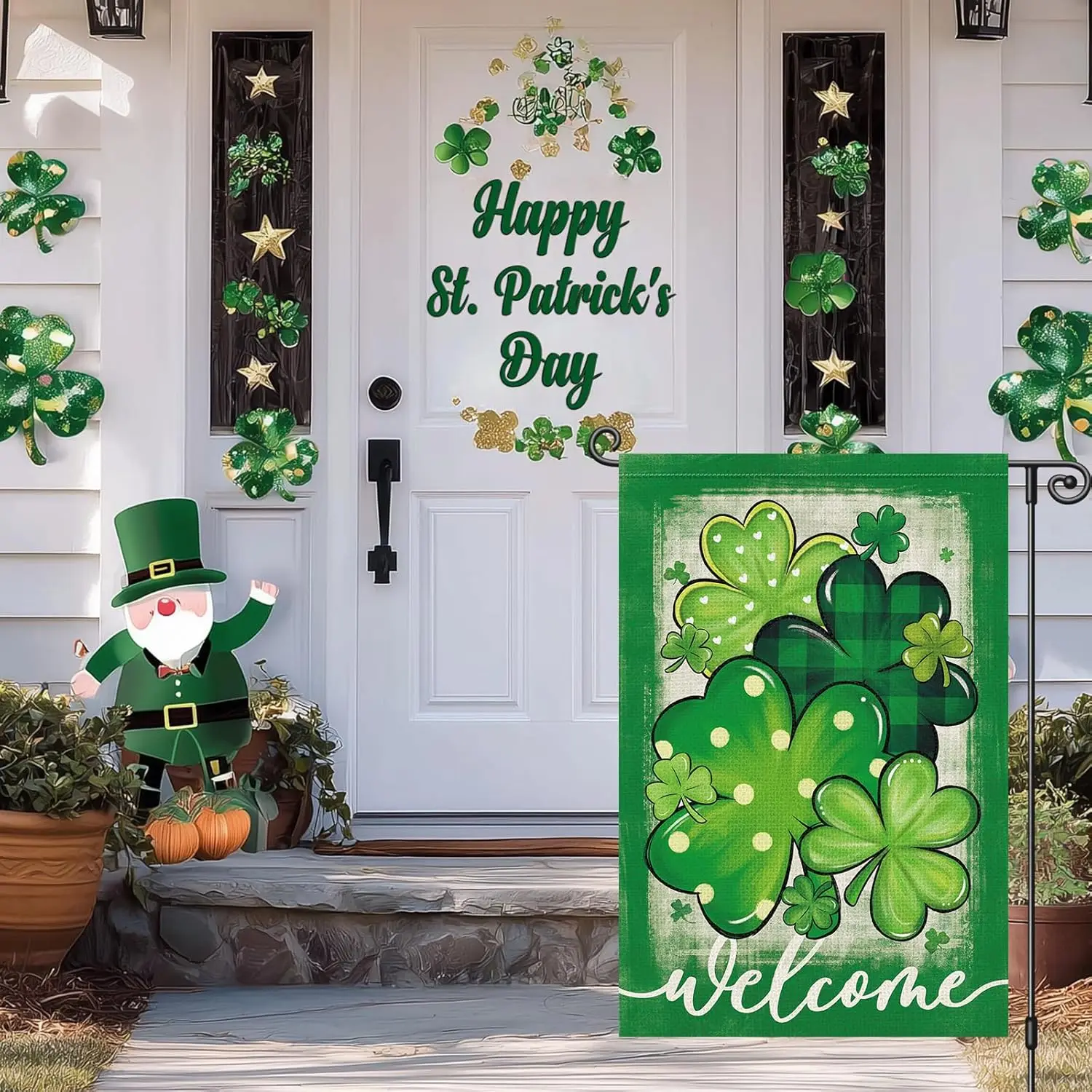 Heyfibro St Patrick's Day Welcome Garden Flag 12x18 Inch Double Sided Lucky Shamrocks Garden Flag Small Seasonal Yard Fl LLX PPM