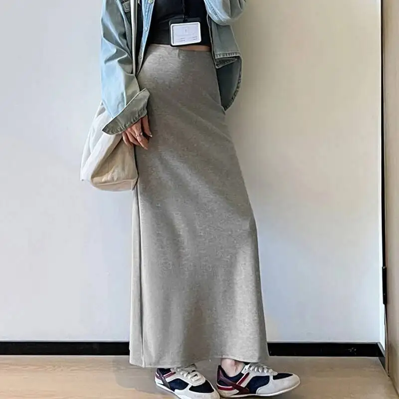 

Эластичная длинная женская юбка трапециевидной формы с высокой талией, элегантная свободная юбка макси, осень-зима, корейская офисная женская универсальная юбка-миди