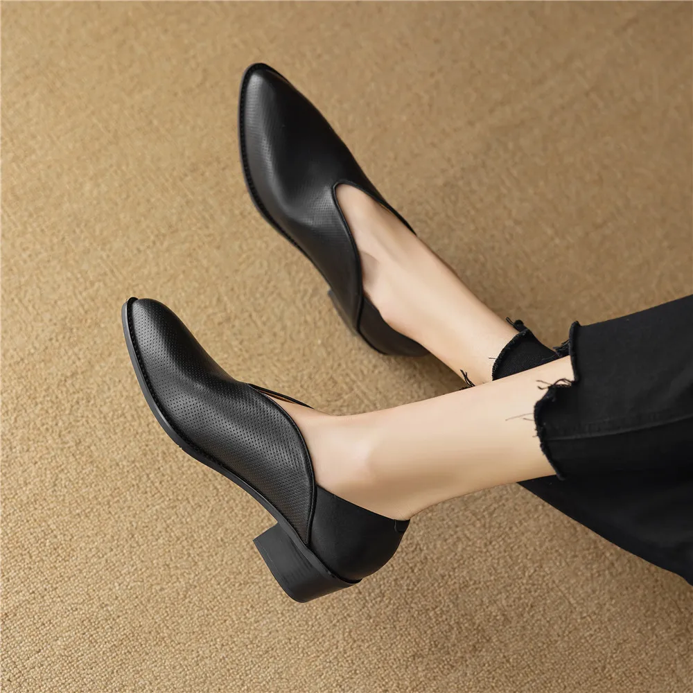 FEDONAS Basic Women Pumps Spring Summer Genuine Leather Pointed Toe Thick Heels Shoes Woman Mixed Colors Office Lady Pumps 2024