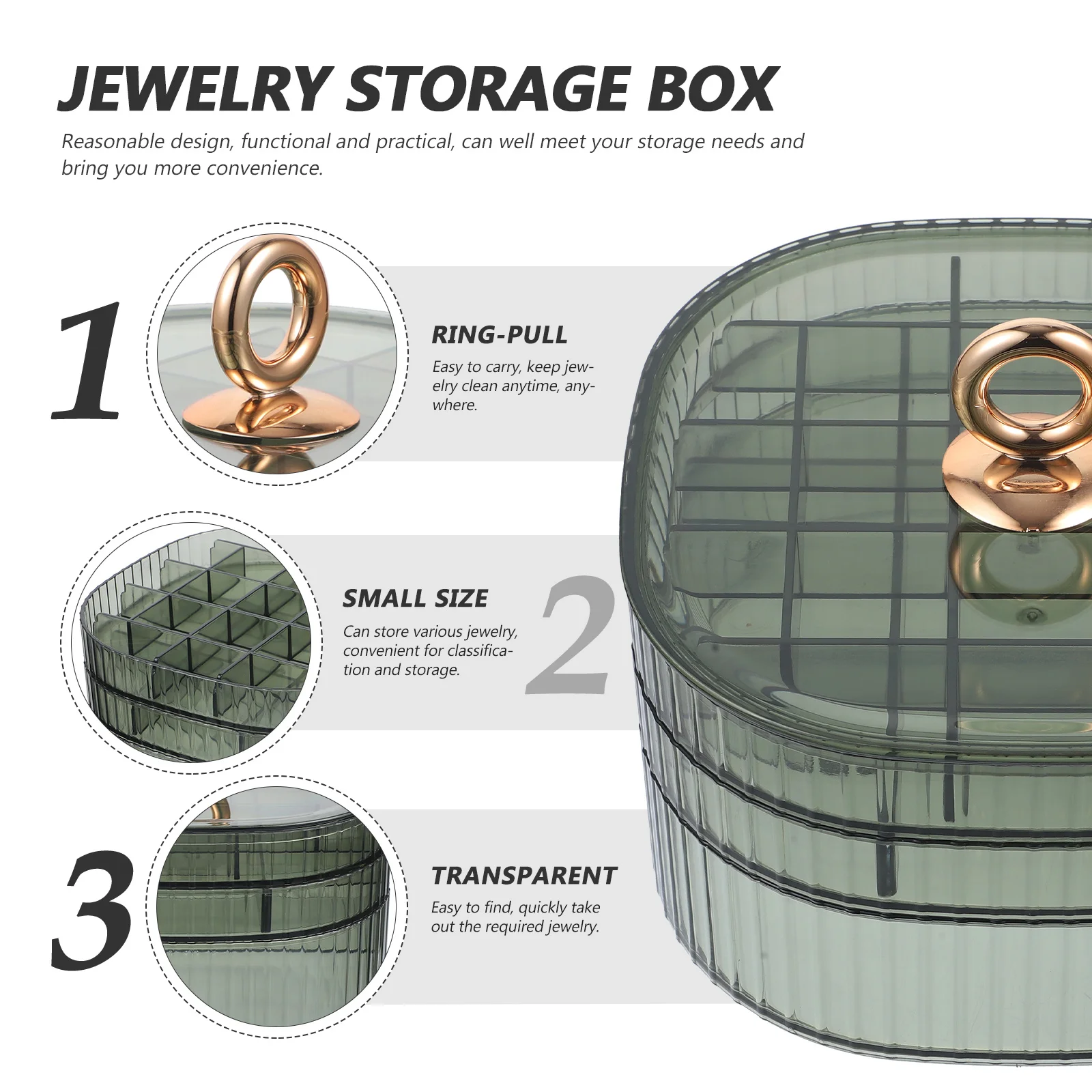 

32-Compartment Transparent Jewelry Box 3-Layer Stackable Organizer for Earrings Rings Trinkets Desktop Storage Case Portable