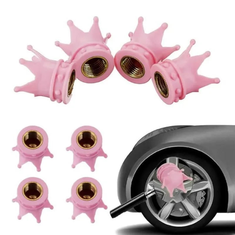 4Pcs Car Wheel Tire Air Valve Caps Rhinestone Crown Style Copper Core Auto Truck Tyre Rim Stem Dust Air Cover