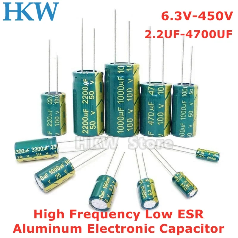 10V 16V 25V 35V 50V 400V High Frequency Low ESR Aluminum Capacitor 100UF 220UF 330UF 470UF 680UF 1000UF 1500UF 2200UF 3300UF 20%