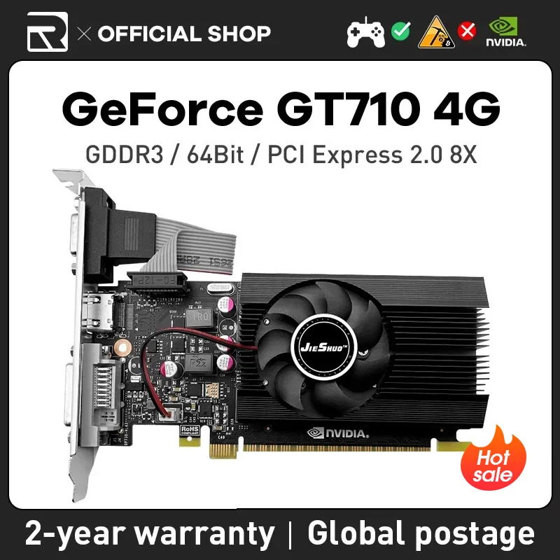 JIESHUO NVIDIA GT 710 4GB Gaming graphics card DDR3 GPU 64Bit gt710 4g for PC desktop video office 710 gt