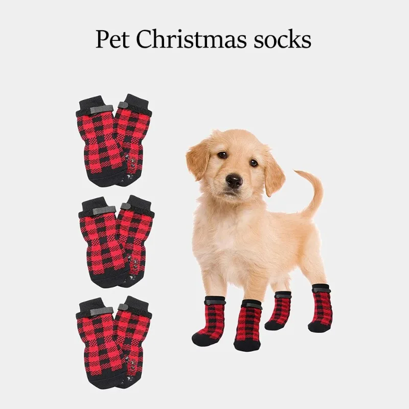 4 unids/set calcetines para mascotas cubierta de pie calcetines para perros y gatos zapatos impermeables antideslizantes para exteriores zapatos para perros grandes y pequeños