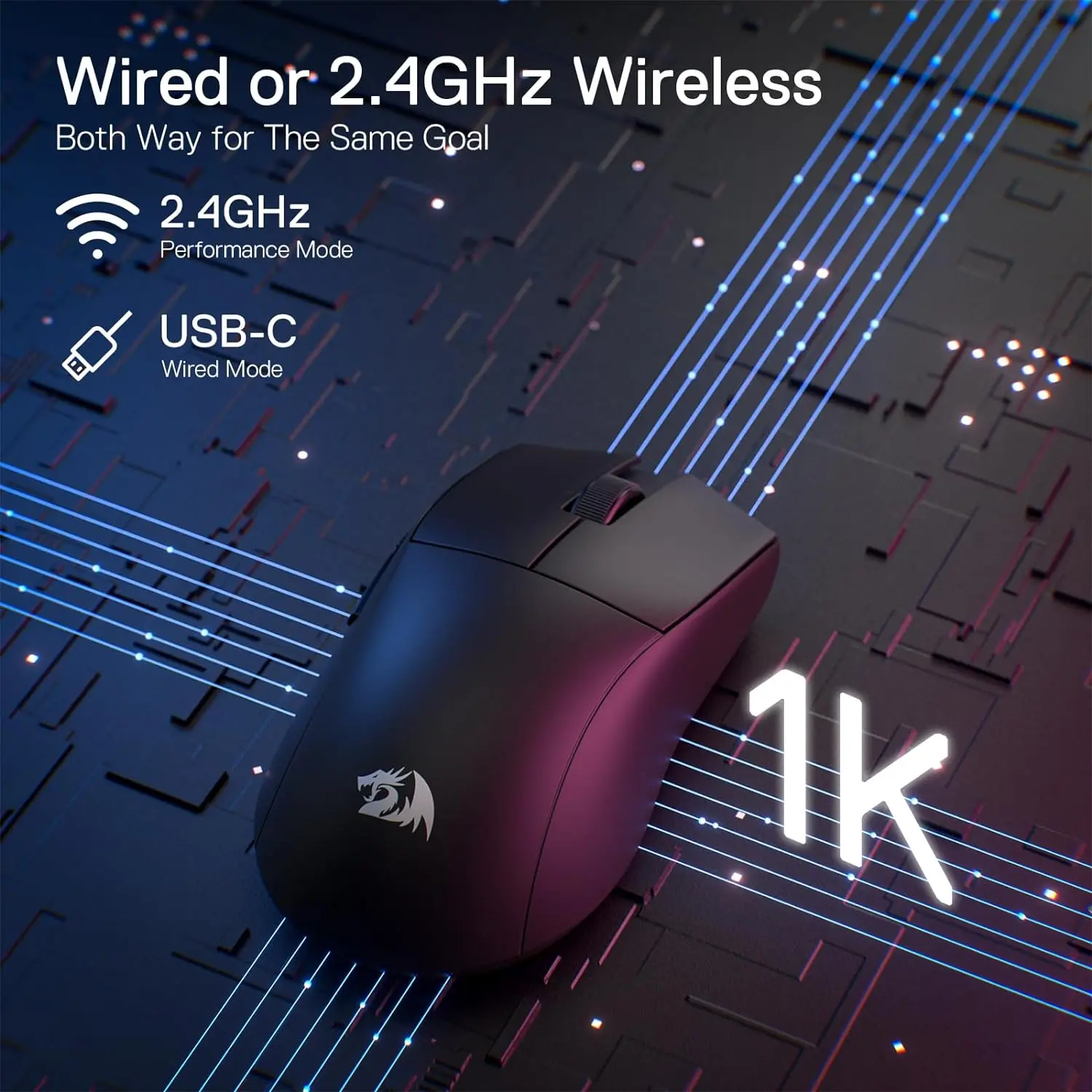 Redragon M916 Mouse da gioco Wireless, 49G Ultra-leggero 8K DPI 2.4G Mouse da gioco Wireless con impugnatura naturale ergonomica