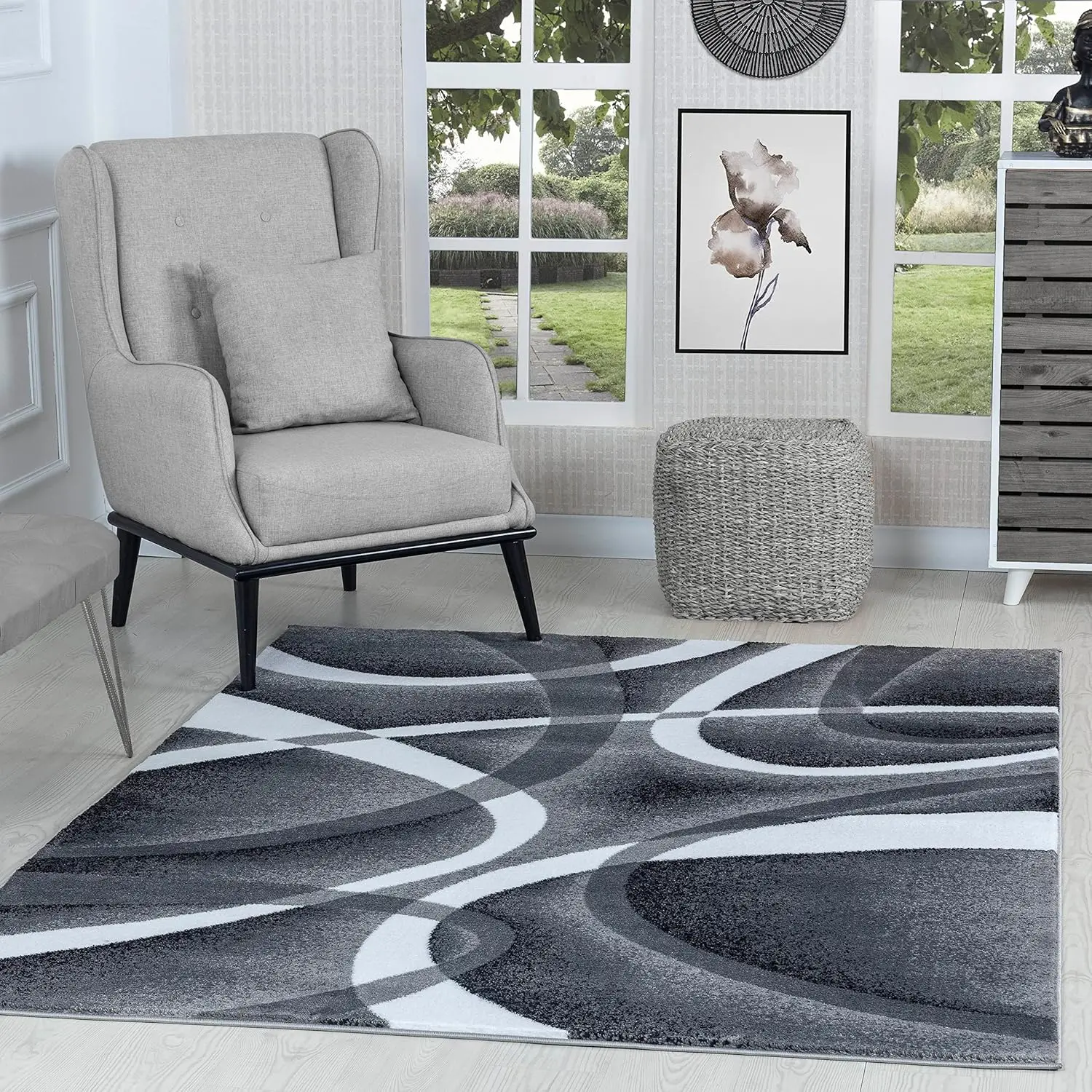 Modern Large Area Rug 8x10 Gray Swirls Carpet Bedroom Living Room Contemporary Dining Accent Sevilla 4816