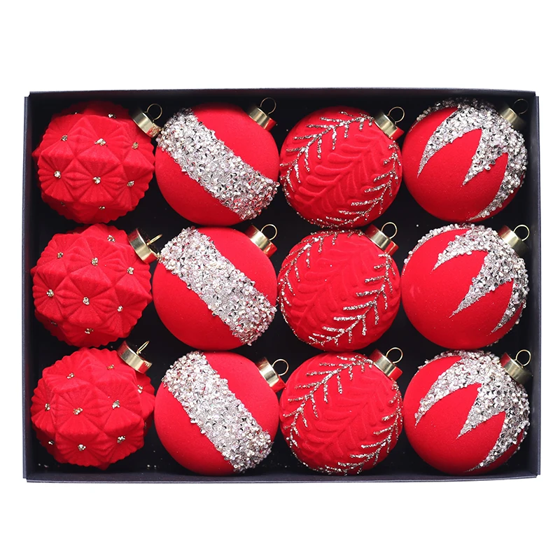 Set di palline di natale floccate rosse ornamenti per l\'albero di natale decorazione albero di natale appeso per decorazioni per feste all\'aperto al