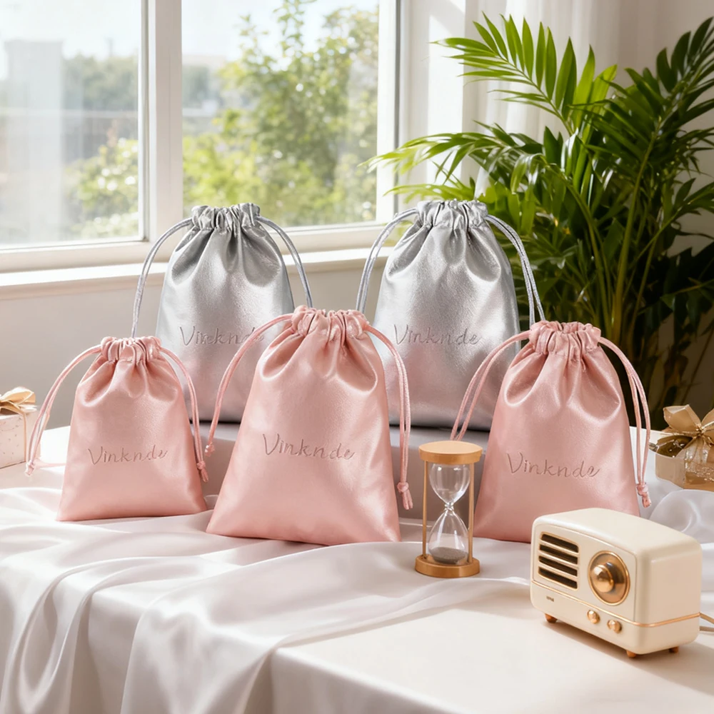 

Custom Logo Mini Drawstring Cosmetic Bag Coin Purse PU Leather Earphone Bags Headphone Organizer Jewelry Lipstick Storage Pouch