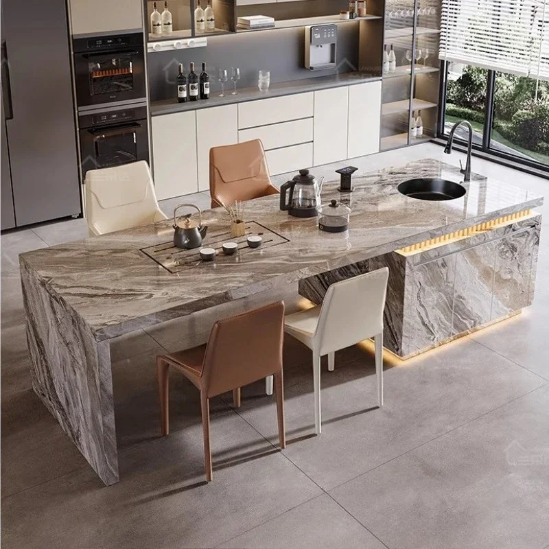 

Light Luxury Flush Island Table Integrated Multi-functional Kitchen Restaurant Mid-guide Table Dining Table Chair Grille