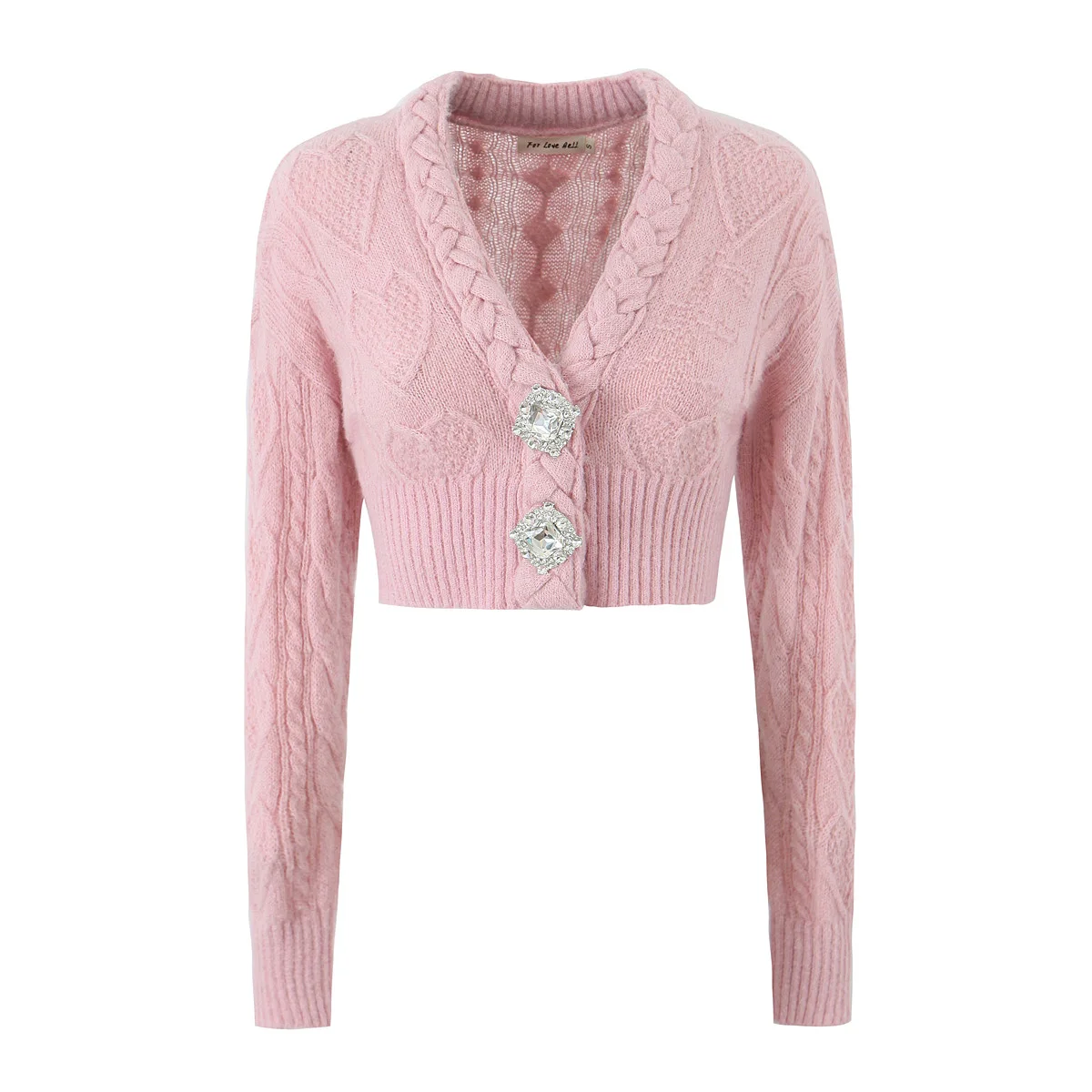 Autunno Diamond Bottoni monopetto Scollo a V Cardigan corto lavorato a maglia Donna Maglione a maniche lunghe Maglieria Maglione Bianco Rosa