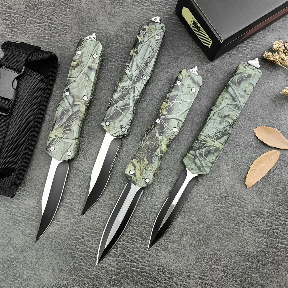 Pocket Knife 440C Steel Blade Zinc Alloy Camouflage Handle Fixed Blade Quick Open Wilderness Survival Military Tactical Tool