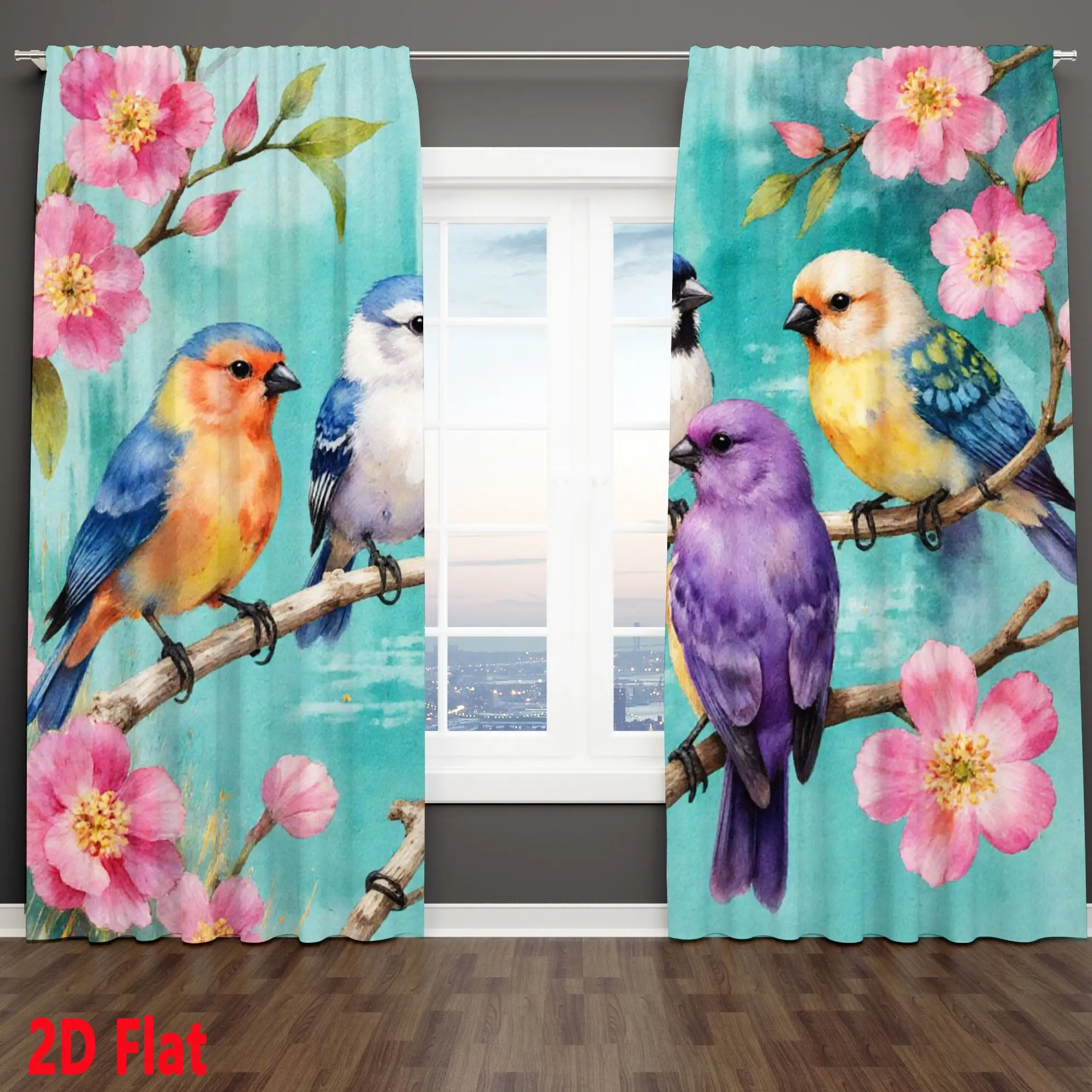 Watercolor Bird Flower Branch Curtains Blackout Drapes for Living Room Home Decor Spring Nature Print Window Treatment Panels