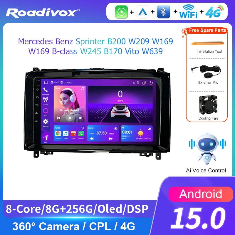 AI VOICE roadivox Android car radio for Mercedes Benz Sprinter B200 W209 W169 W169 stereo GPS Navi video Multimedia Player