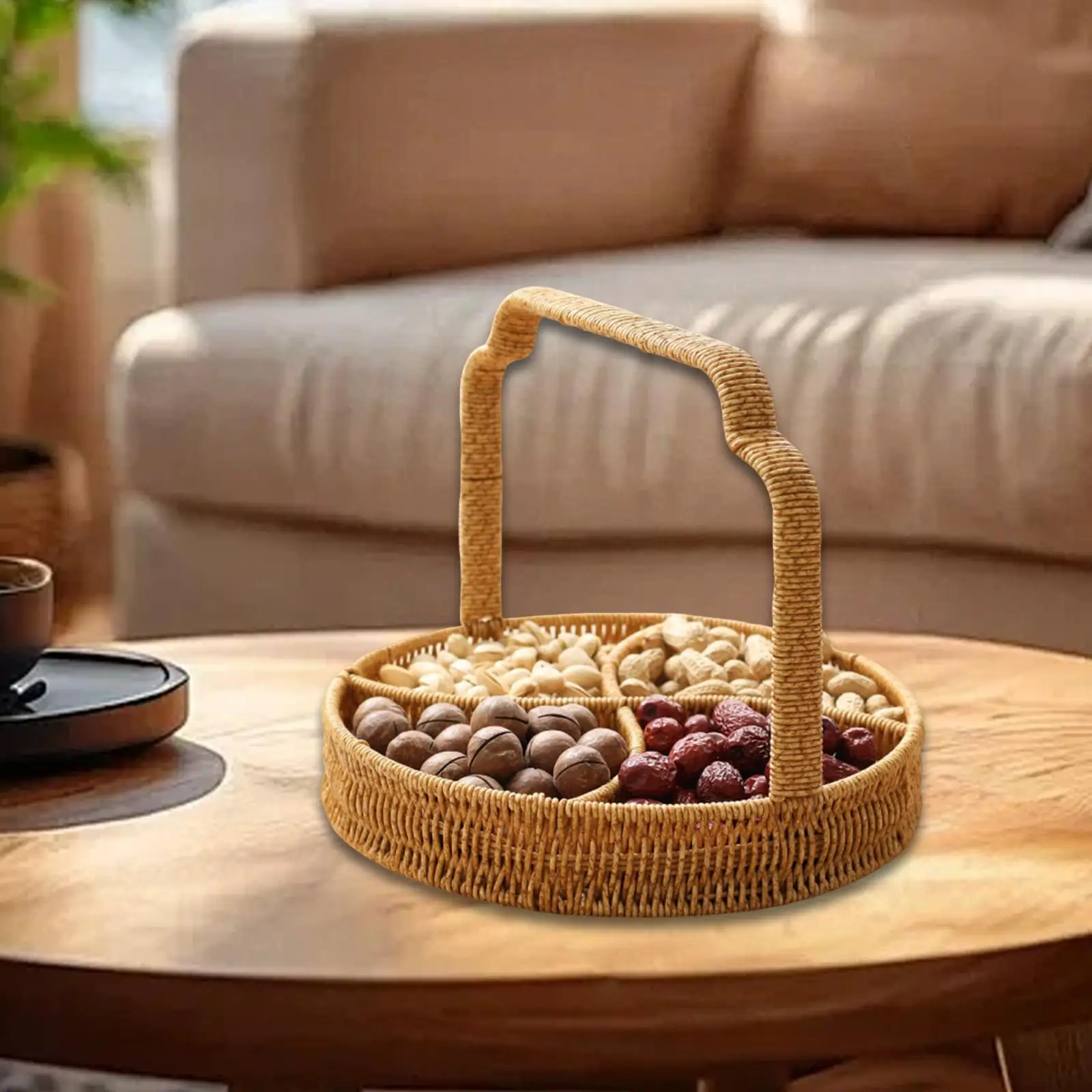 

Woven Fruit Basket Organizer Snack Serving Tray for Desktop Kitchen Bathroom