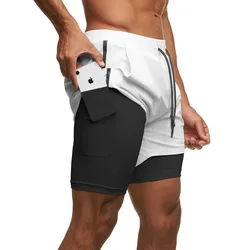 Shorts de camada dupla respirável de secagem rápida masculino, capris de basquete, marca de moda casual, fitness e esportiva, novo verão