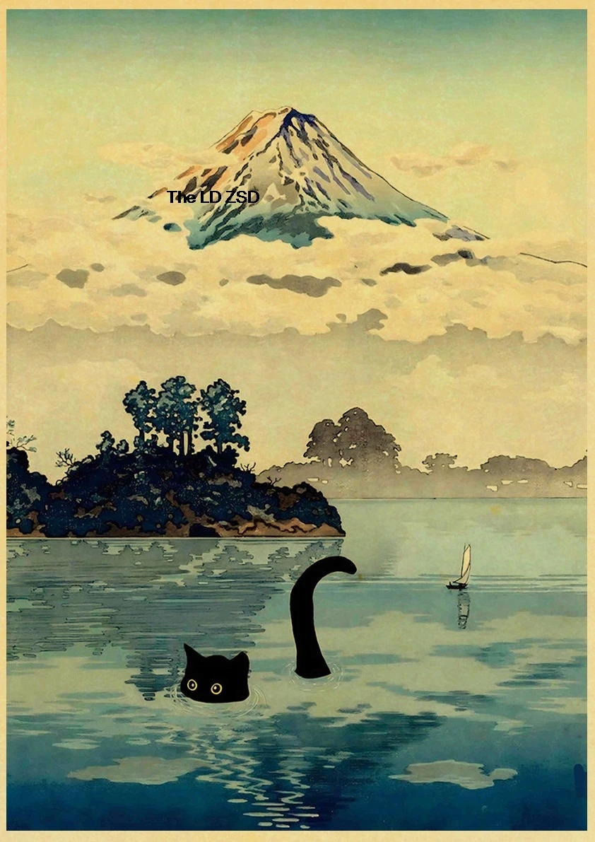 ملصق قطط رقمي لطيف ، مطبوعات ورق كرافت ، غرفة منزلية برسوم كرتونية ذاتية الصنع ، مقهى وجدار قراءة دب عتيق ، لوحة جمالية حية #5